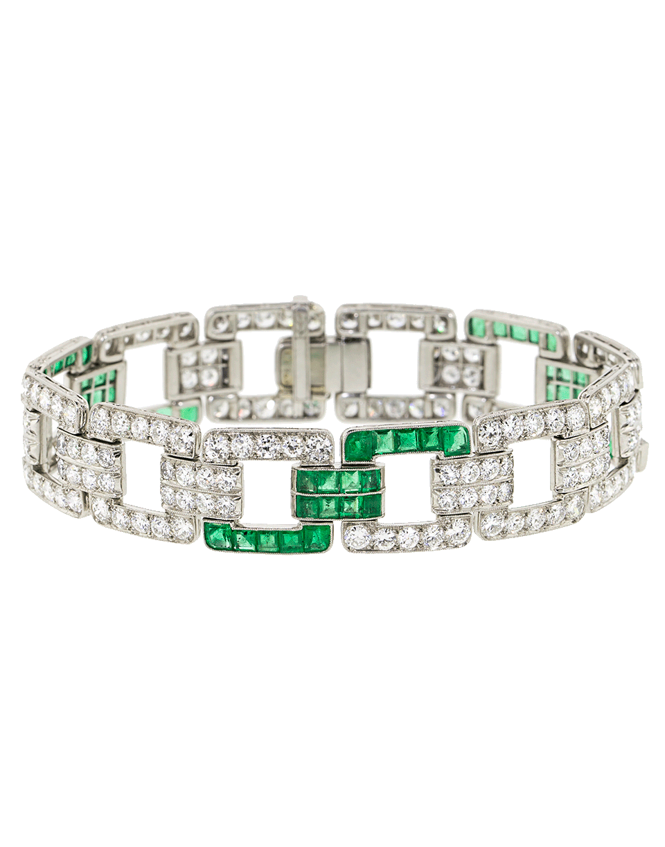 FRED LEIGHTON-Art Deco Diamond And Emerald Heyman Bracelet-PLATINUM