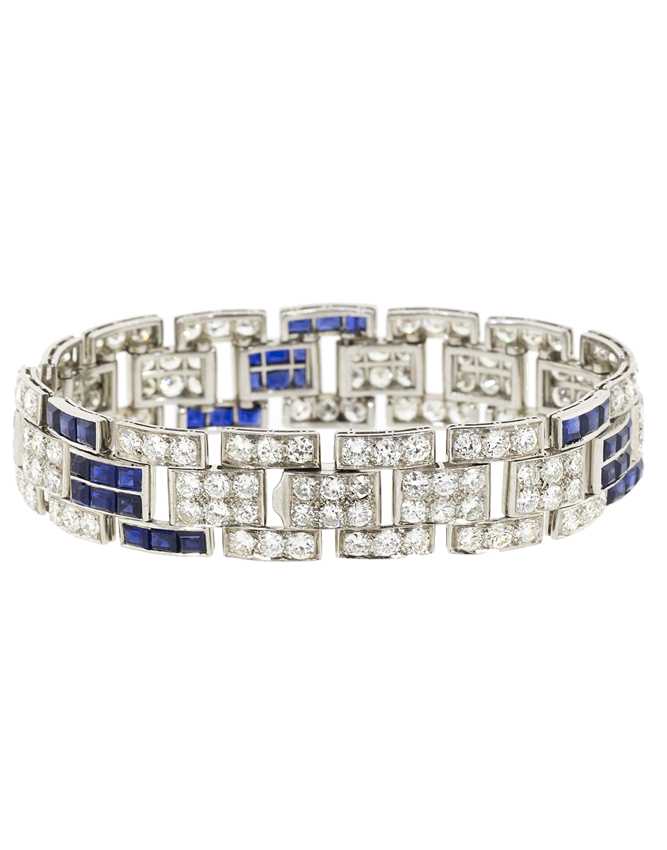 FRED LEIGHTON-Art Deco Diamond And Sapphire Brick Bracelet-PLATINUM