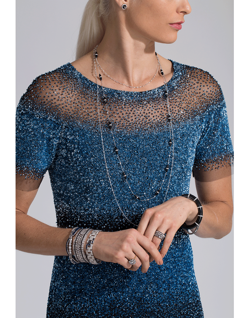 FRED LEIGHTON-Art Deco Diamond And Sapphire Brick Bracelet-PLATINUM
