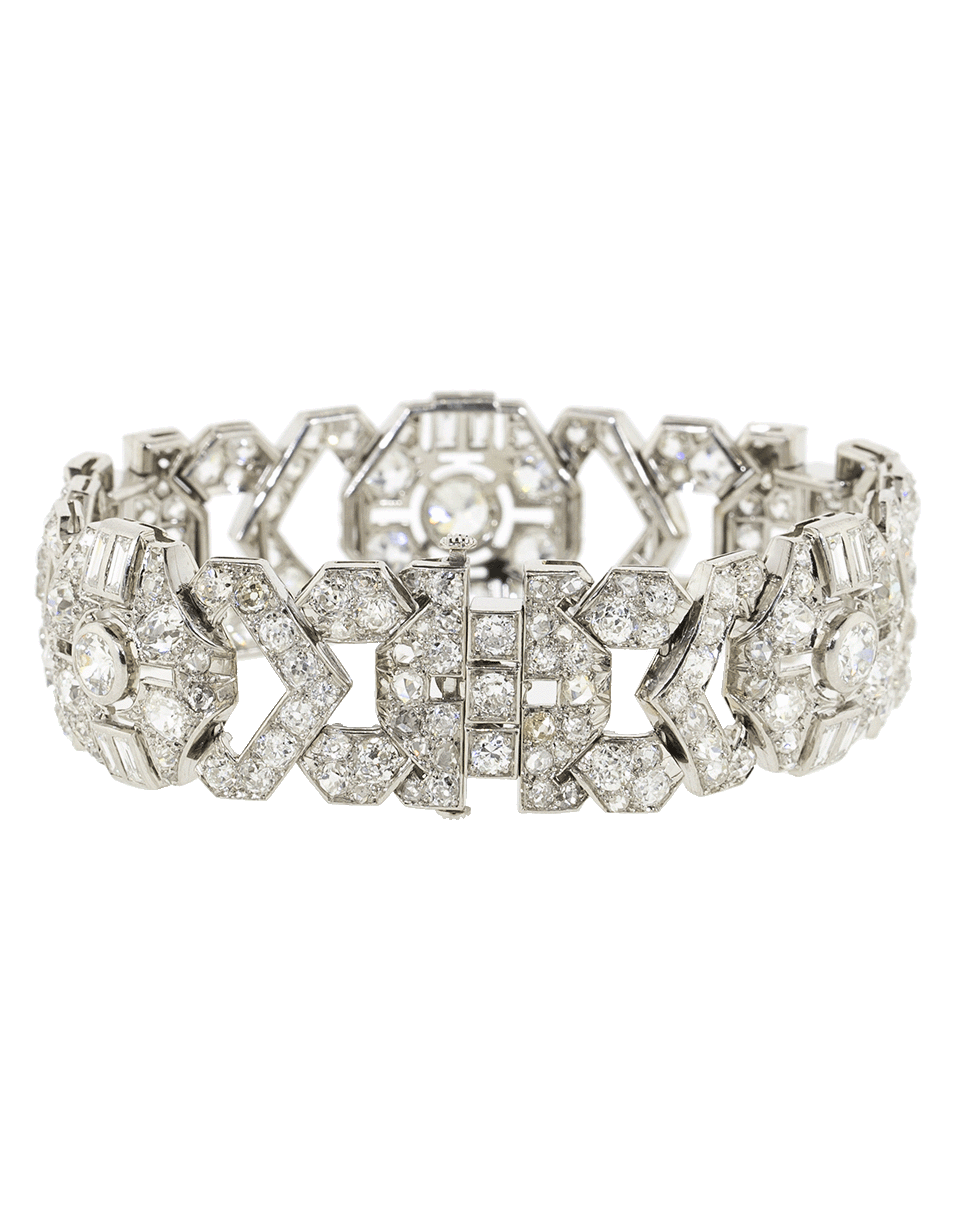 FRED LEIGHTON-Art Deco Diamond Geometric Motif Bracelet-PLATINUM