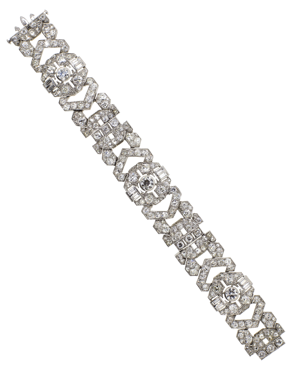 FRED LEIGHTON-Art Deco Diamond Geometric Motif Bracelet-PLATINUM