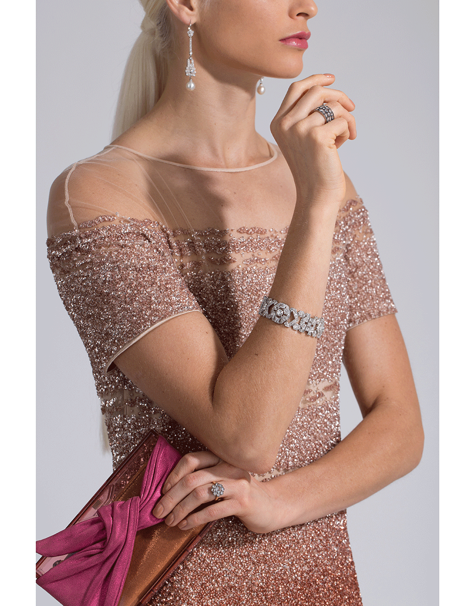 FRED LEIGHTON-Art Deco Diamond Geometric Motif Bracelet-PLATINUM