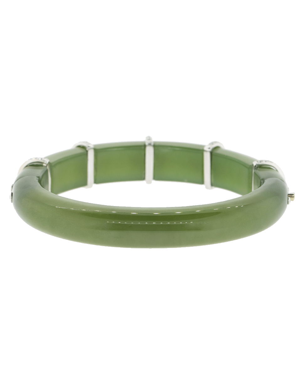 FRED LEIGHTON-Green Nephrite And Diamond Collar Bangle-WHITE GOLD