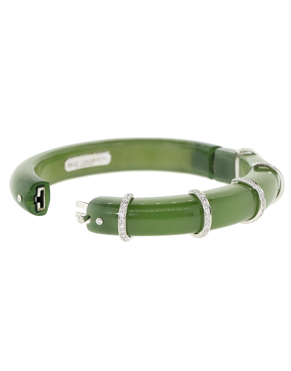 FRED LEIGHTON-Green Nephrite And Diamond Collar Bangle-WHITE GOLD