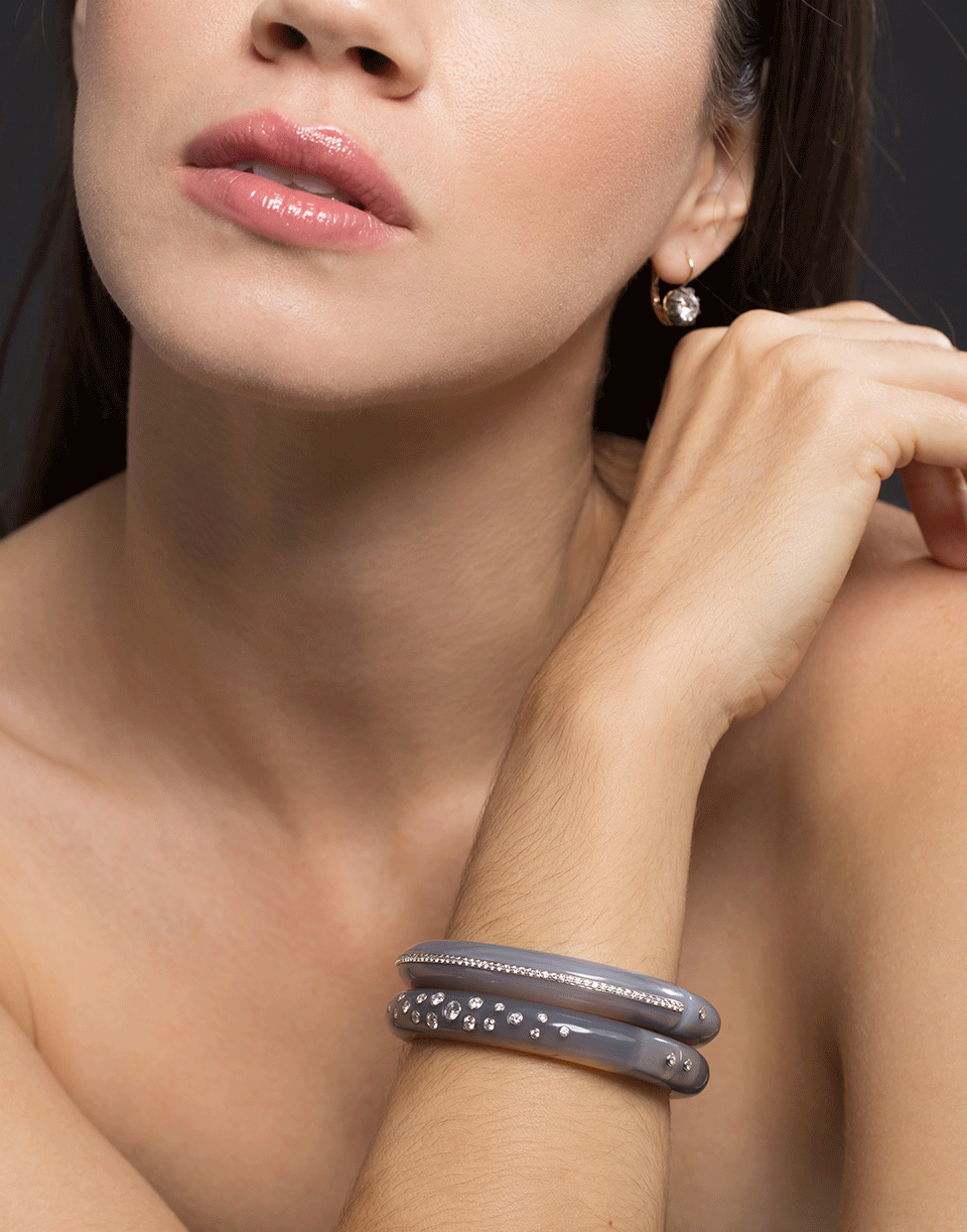 FRED LEIGHTON-Grey Agate And Diamond Bezel Constellation Bangle-WHITE GOLD