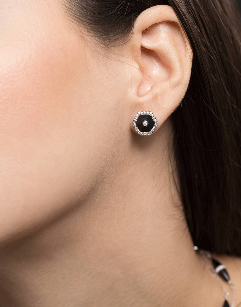 FRED LEIGHTON-Black Jade And Diamond Halo Hexagonal Stud Earrings-WHITE GOLD
