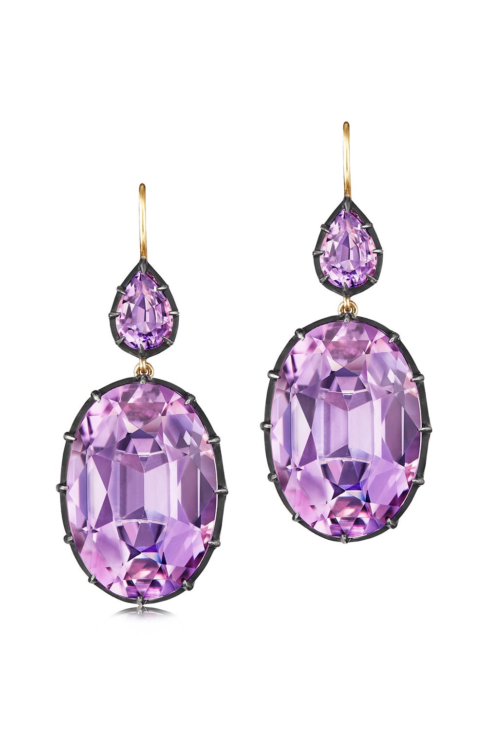 FRED LEIGHTON-Amethyst Double Drop Collet Earrings-YELLOW GOLD