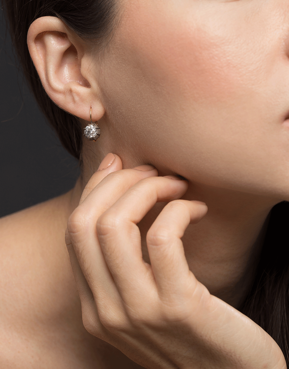 FRED LEIGHTON-Antique Cushion Diamond Collet Drop Earrings-YELLOW GOLD
