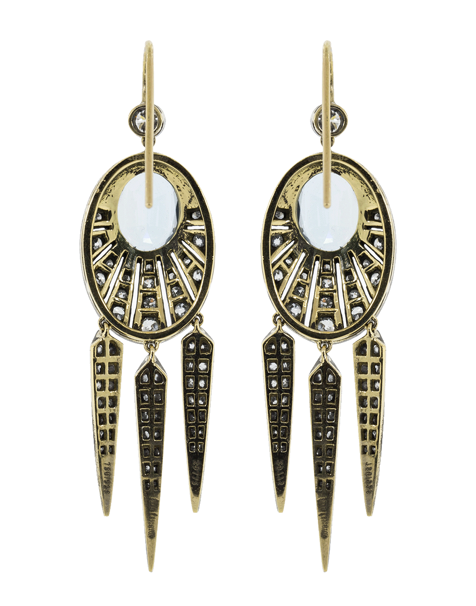 FRED LEIGHTON-Aquamarine And Diamond Rayed Dart Earrings-YELLOW GOLD