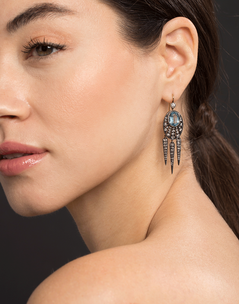 FRED LEIGHTON-Aquamarine And Diamond Rayed Dart Earrings-YELLOW GOLD