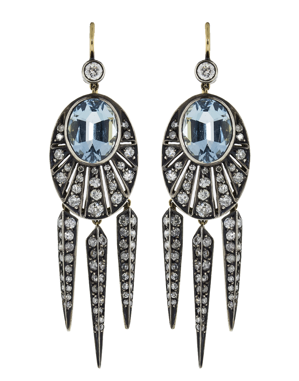 FRED LEIGHTON-Aquamarine And Diamond Rayed Dart Earrings-YELLOW GOLD