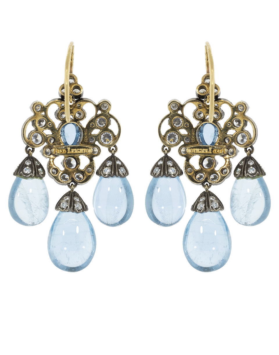 FRED LEIGHTON-Aquamarine And Diamond Three Drop Chandelier Earrings-YELLOW GOLD