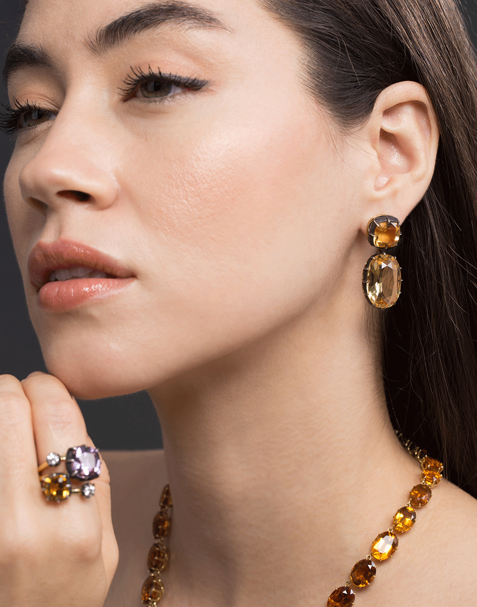 FRED LEIGHTON-Citrine Double Pendant Earrings-YELLOW GOLD