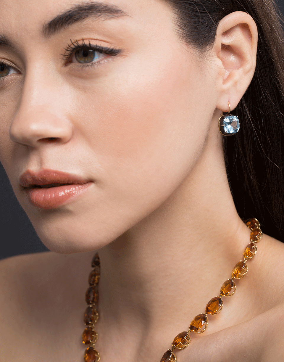 FRED LEIGHTON-Cushion Blue Topaz Earrings-YELLOW GOLD