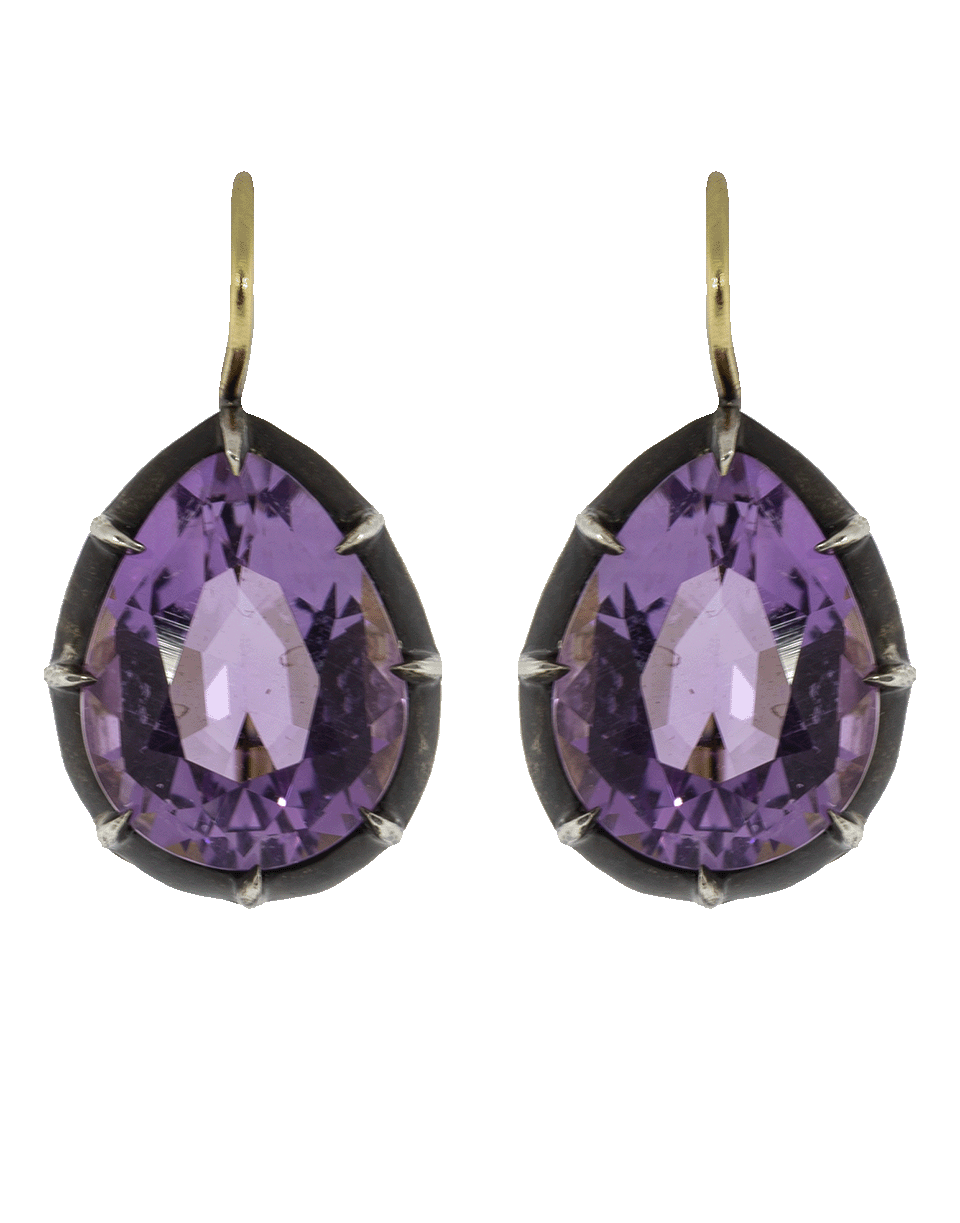 FRED LEIGHTON-Pear Shape Amethyst Cushion Drop Earrings-YELLOW GOLD