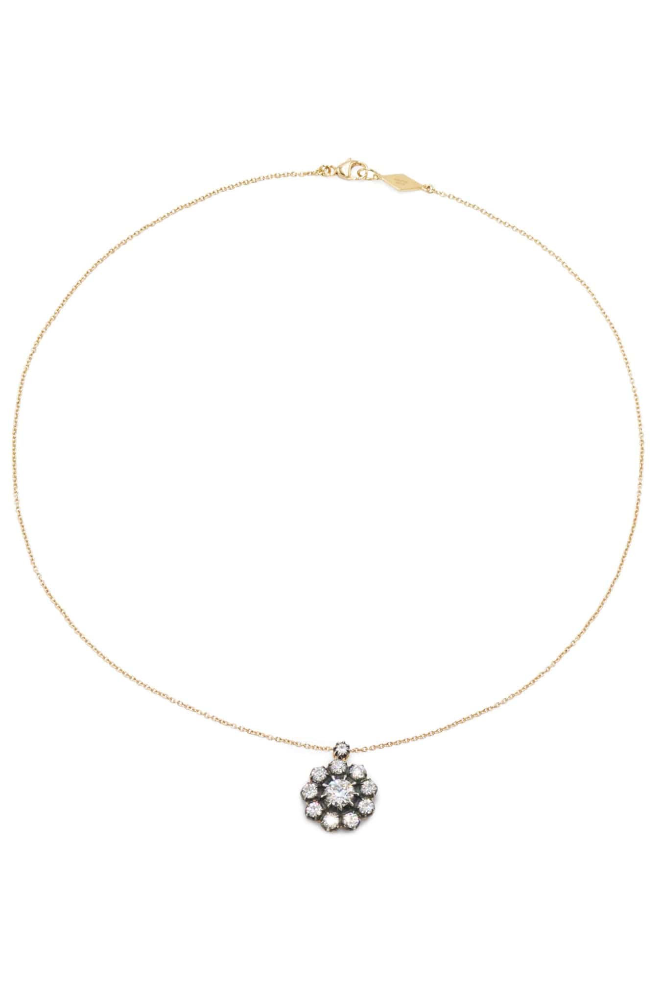 FRED LEIGHTON-Diamond Collet Cluster Pendant Necklace-SILVER
