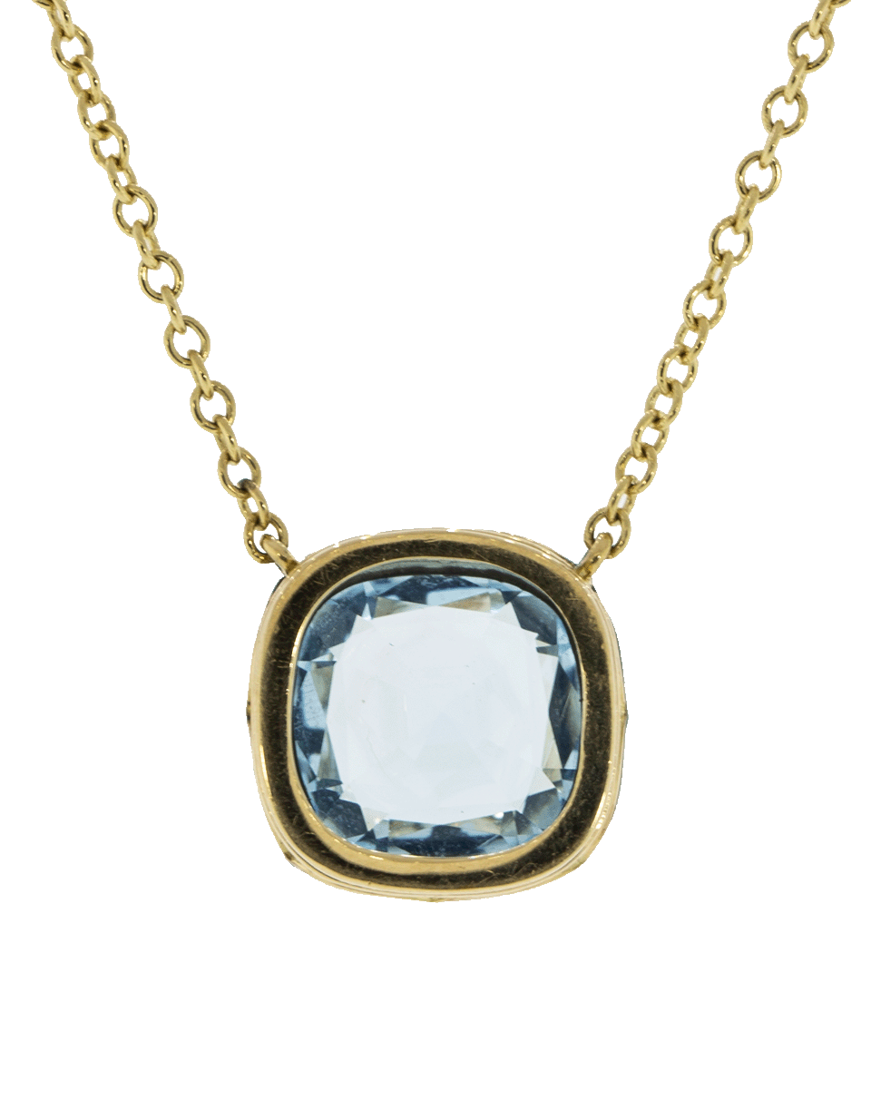 FRED LEIGHTON-Cushion Blue Topaz Pendant Necklace-YELLOW GOLD