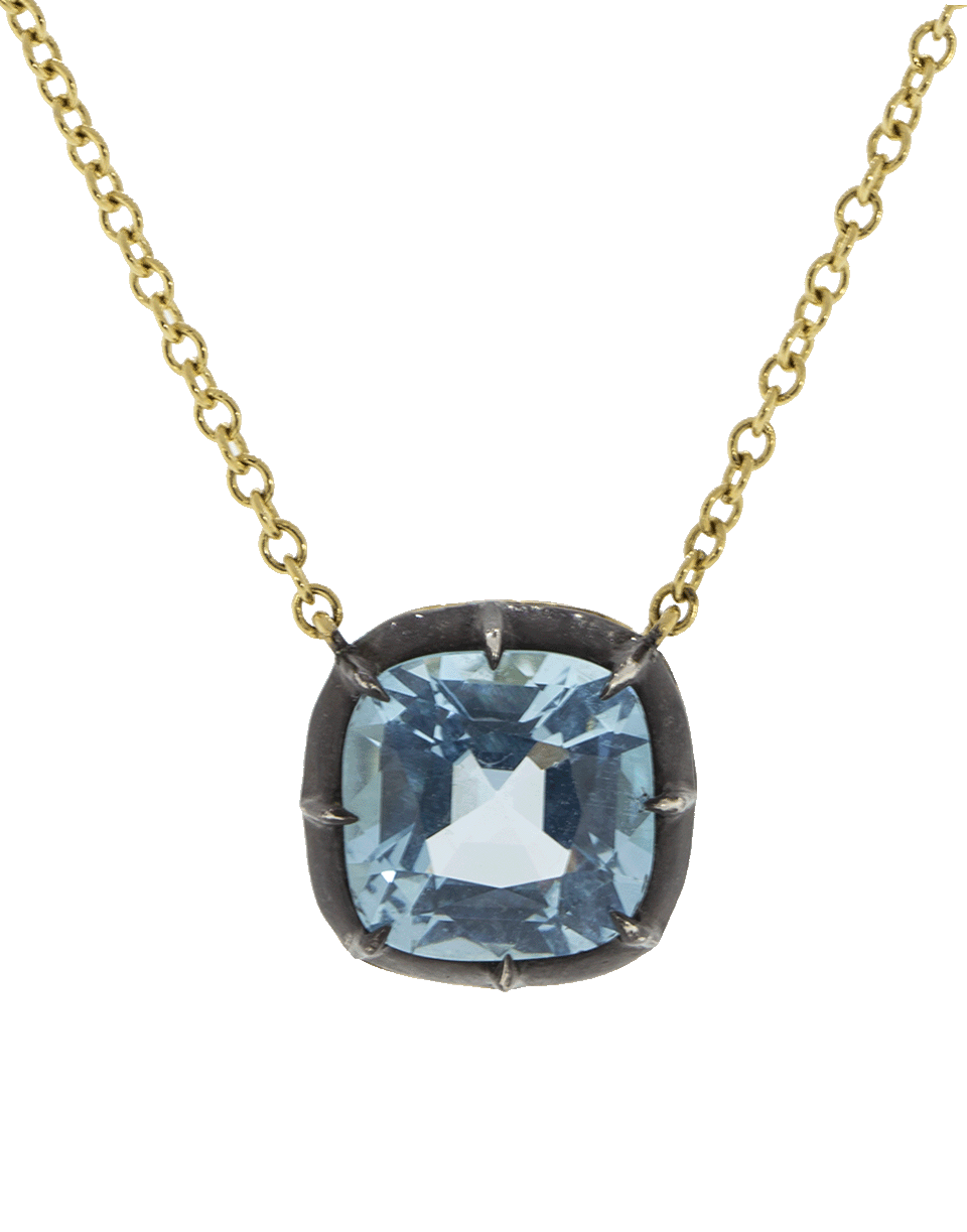 FRED LEIGHTON-Cushion Blue Topaz Pendant Necklace-YELLOW GOLD