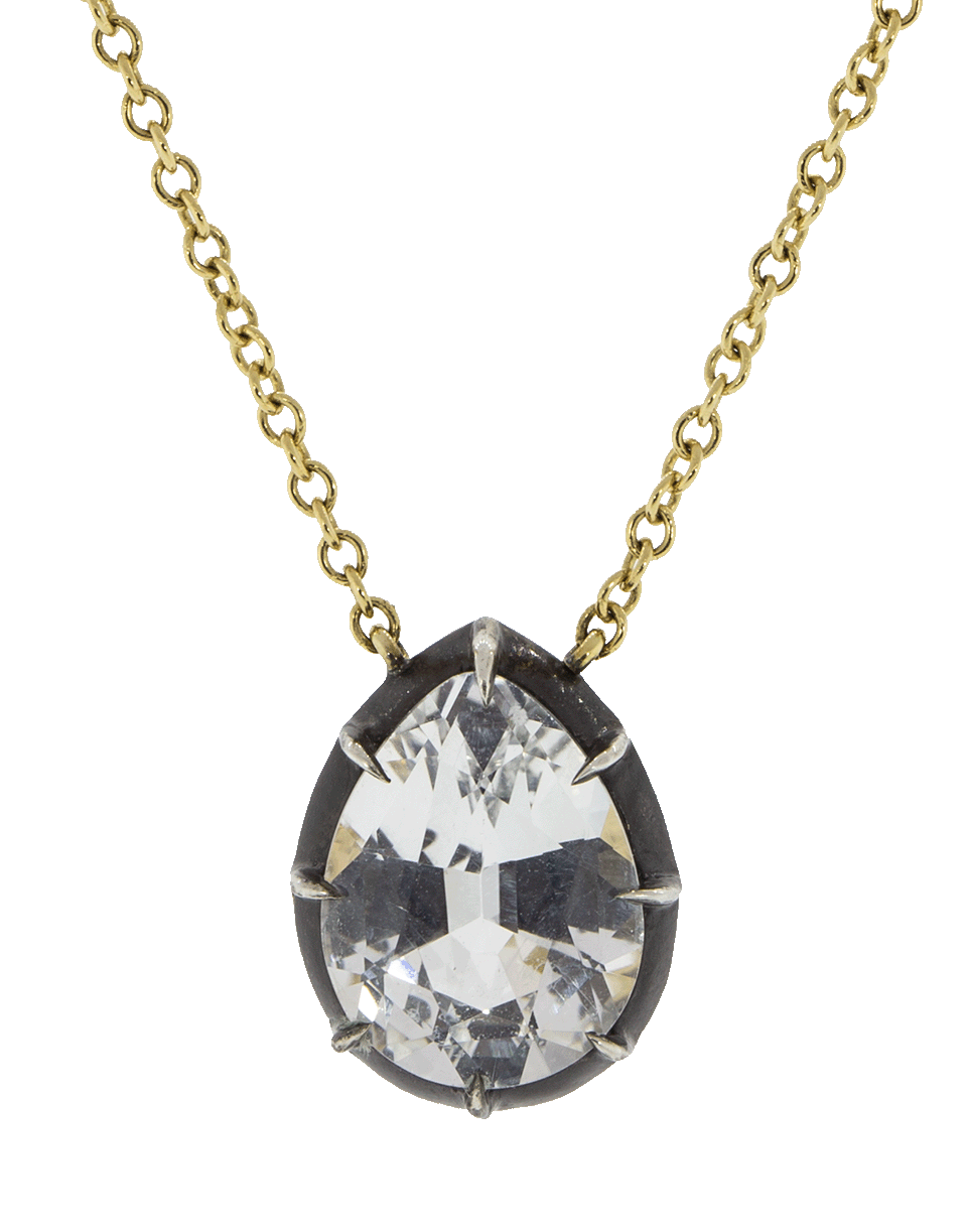 FRED LEIGHTON-Pear Shape White Topaz Solitaire Pendant Necklace-YELLOW GOLD