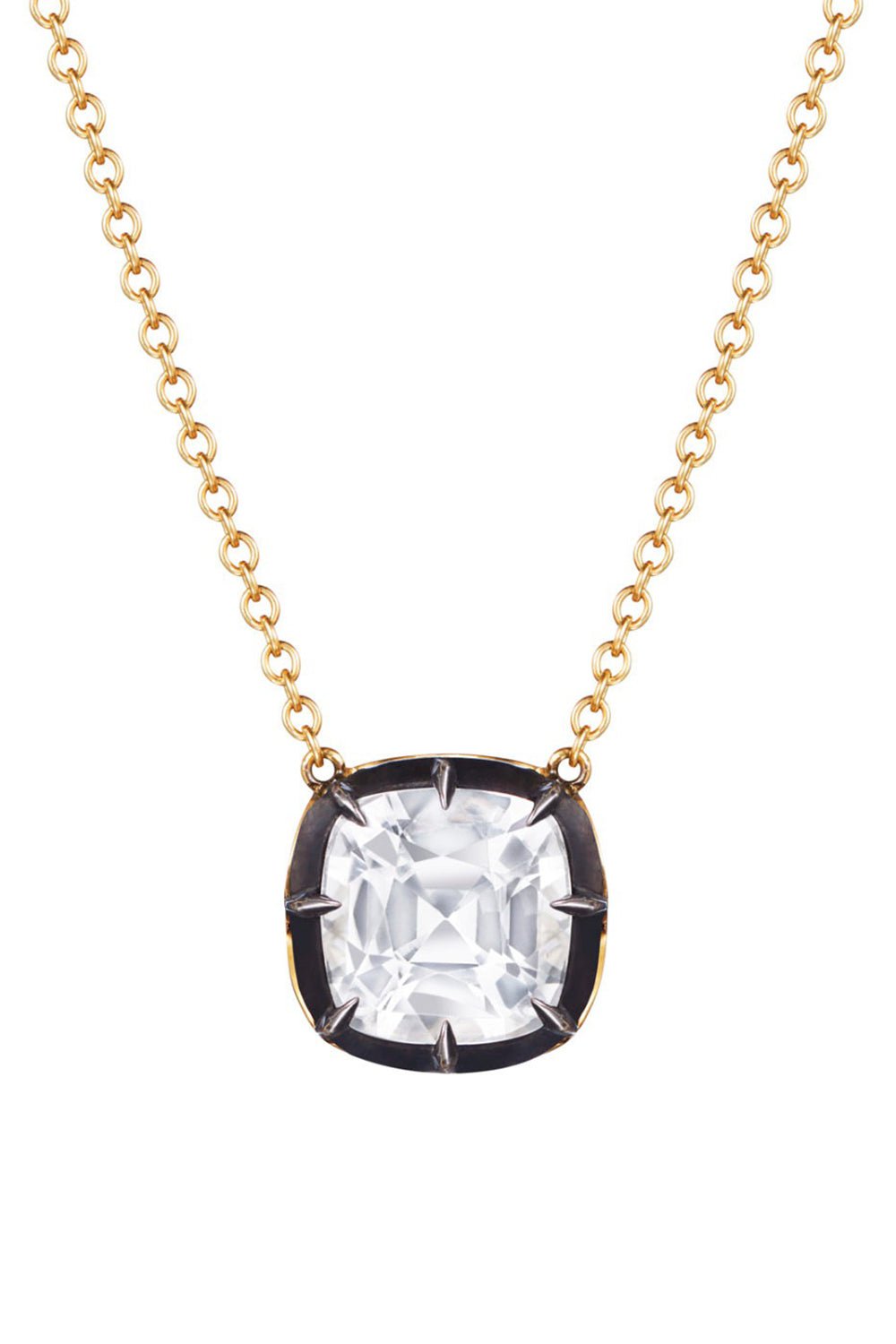 FRED LEIGHTON-White Topaz Solitaire Pendant Necklace-YELLOW GOLD