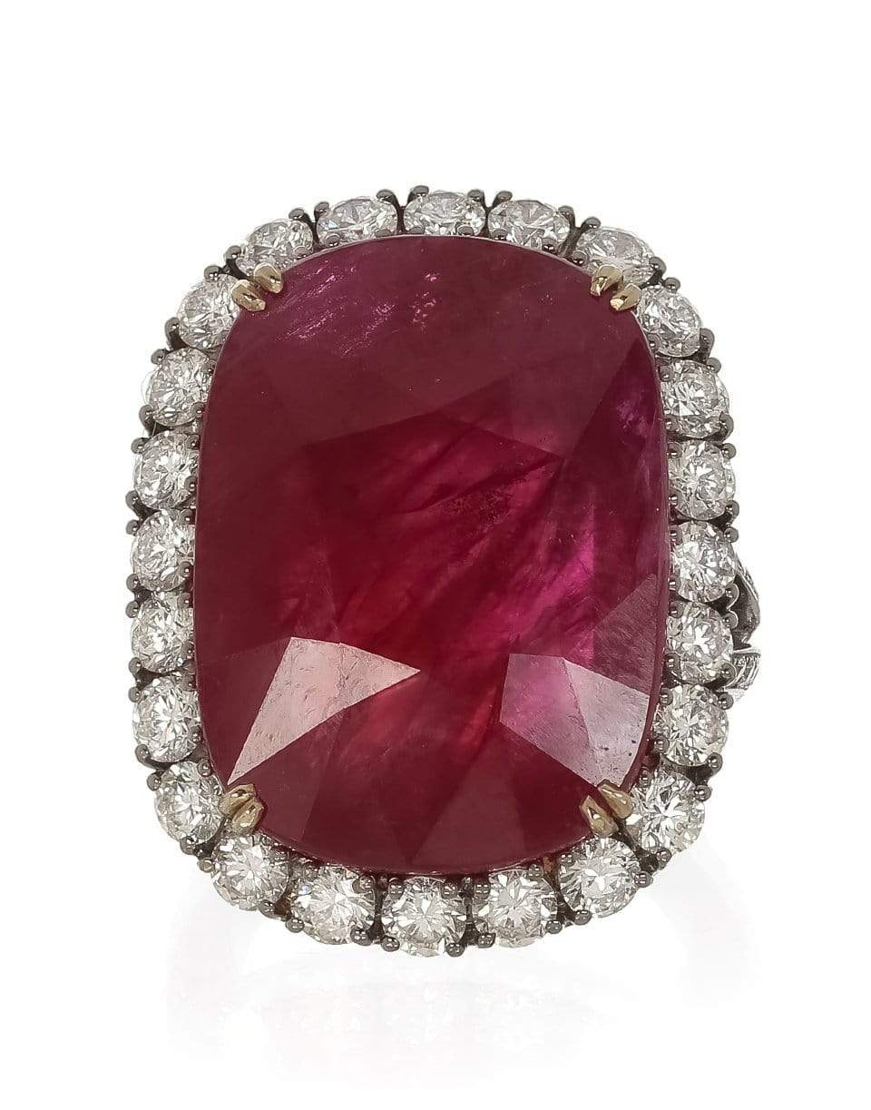 FRED LEIGHTON-Cushion Ruby and Diamond Ring-BLACK GOLD