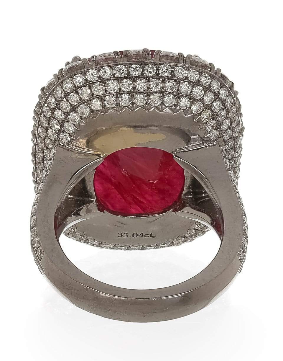 FRED LEIGHTON-Cushion Ruby and Diamond Ring-BLACK GOLD