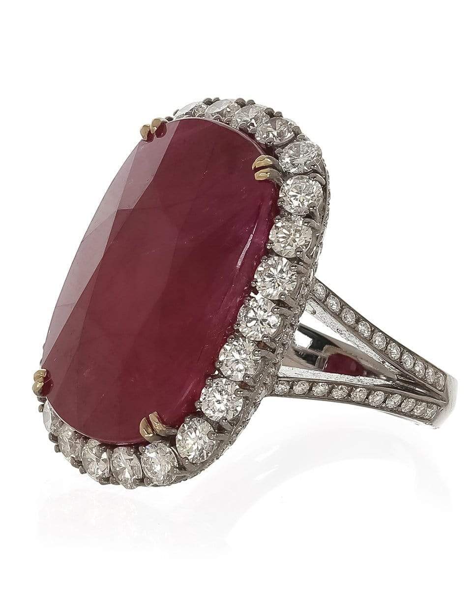 FRED LEIGHTON-Cushion Ruby and Diamond Ring-BLACK GOLD