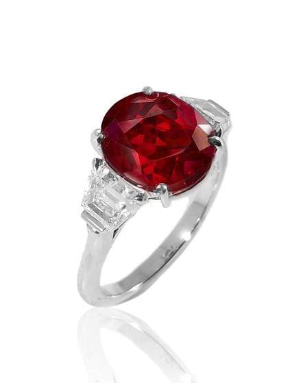 FRED LEIGHTON-Oval Burma Ruby and Diamond Ring-PLATINUM