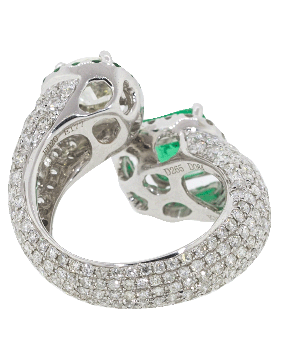 FRED LEIGHTON-Emerald And Diamond Crossover Ring-WHITE GOLD