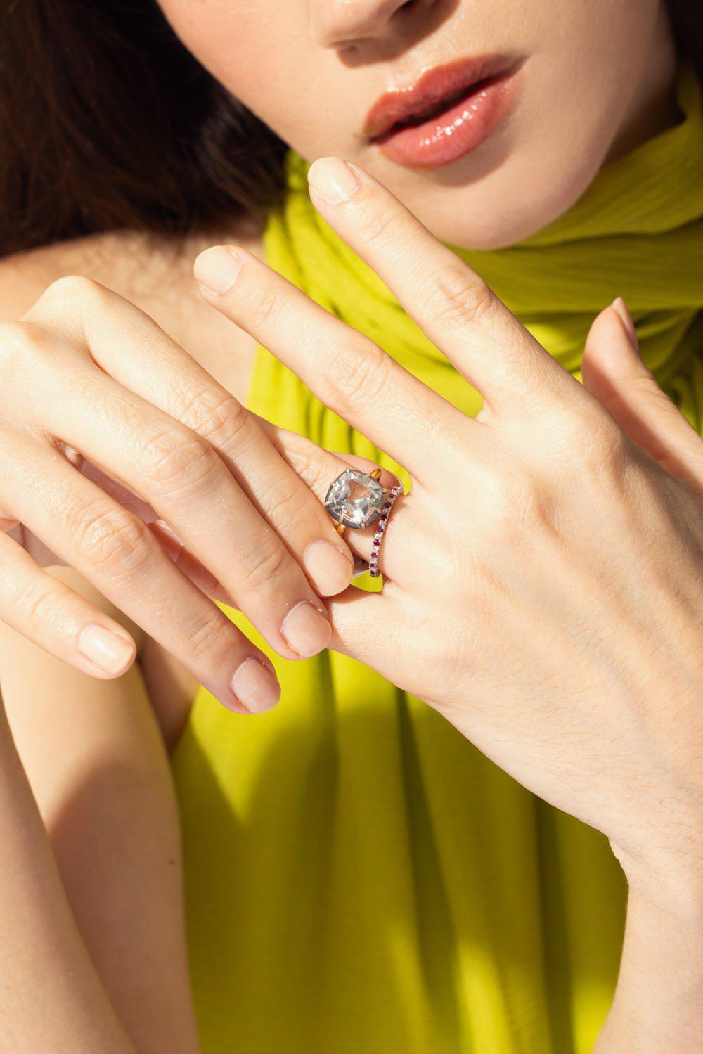 FRED LEIGHTON-Collet White Topaz Ring-YELLOW GOLD