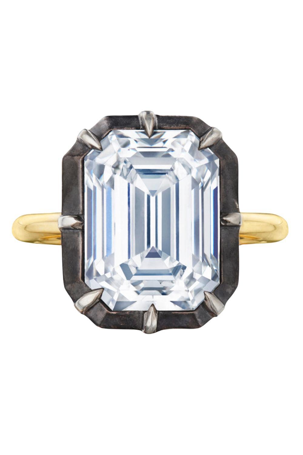 Diamond Emerald Cut Collet Ring-YELLOW GOLD-5.75-JEWELRYFINE JEWELRING-FRED LEIGHTON