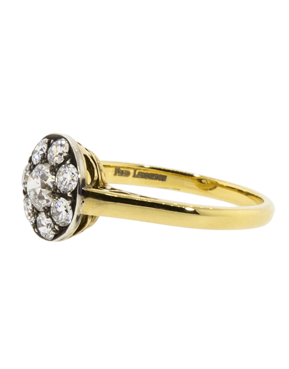 FRED LEIGHTON-Old European Cut Diamond Petite Cluster Ring-YELLOW GOLD
