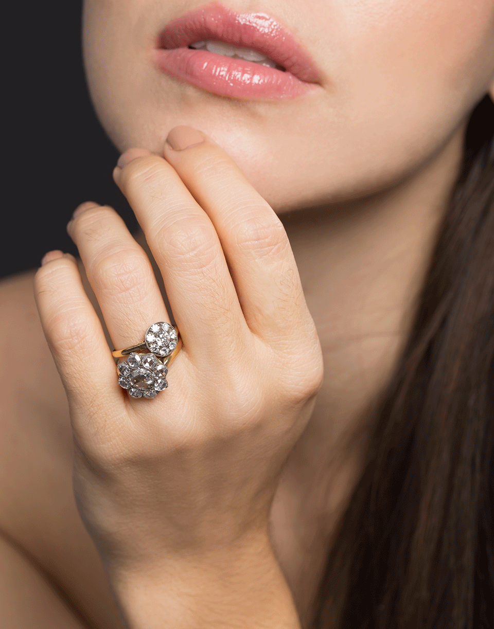 FRED LEIGHTON-Old European Cut Diamond Petite Cluster Ring-YELLOW GOLD