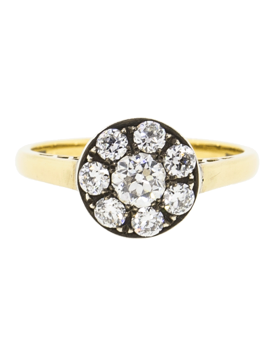 FRED LEIGHTON-Old European Cut Diamond Petite Cluster Ring-YELLOW GOLD