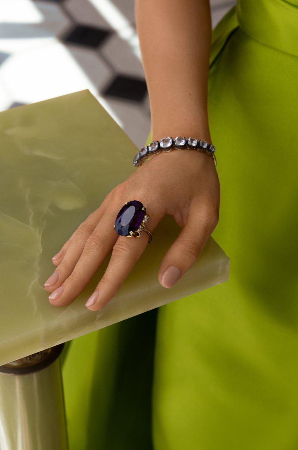 FRED LEIGHTON-Amethyst Diamond Cocktail Ring-YELLOW GOLD