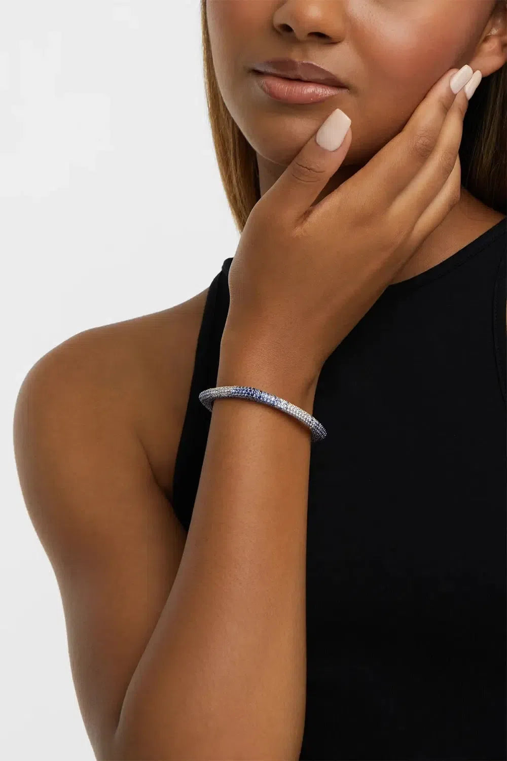 FULLORD-Ombre Blue Sapphire Ghost Bangle Bracelet-WHITE GOLD