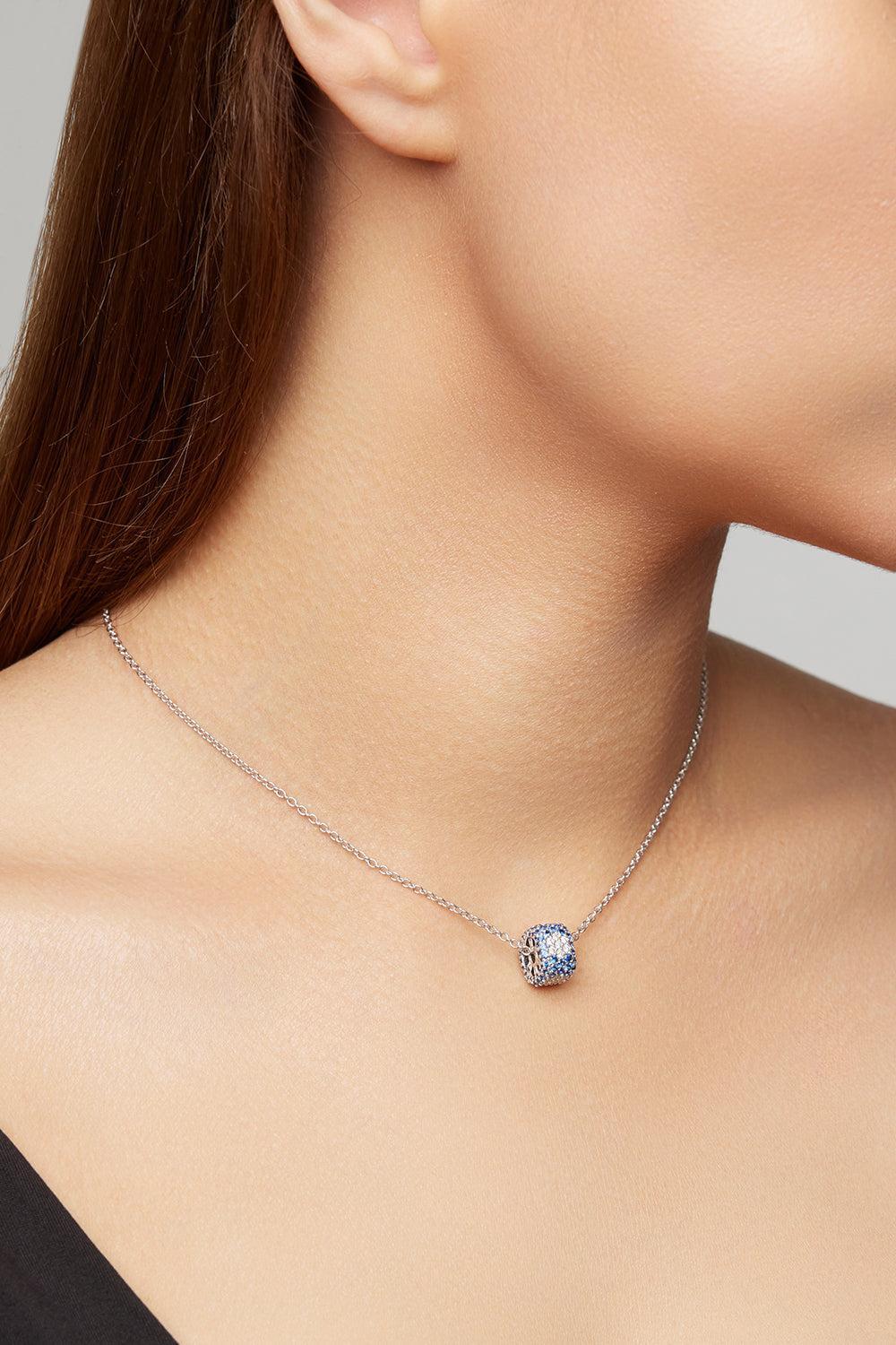 Diamond Blue Sapphire Ghost Necklace-WHITE GOLD-JEWELRYFINE JEWELNECKLACE O-FULLORD