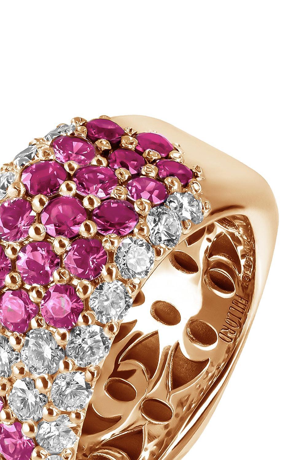 Pink Sapphire Diamond Half Ring-ROSE GOLD-7-JEWELRYFINE JEWELRING-FULLORD
