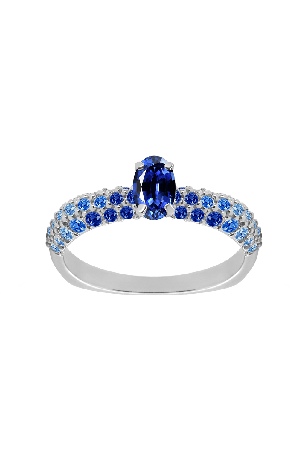 FULLORD-Blue Sapphire Eternity Solitaire Ring-WHITE GOLD