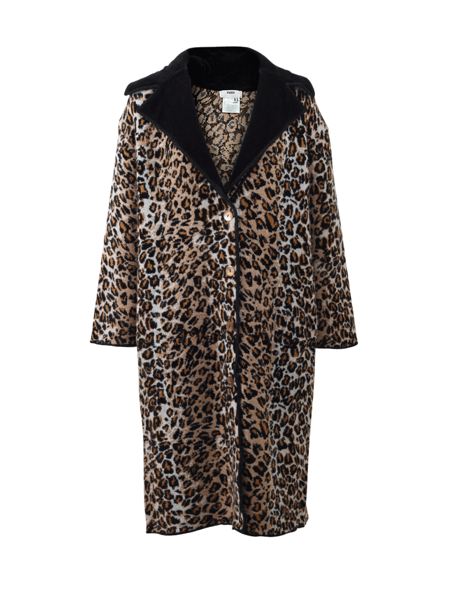 FUZZI-Heavy Knit Leopard Coat-CAMMELO