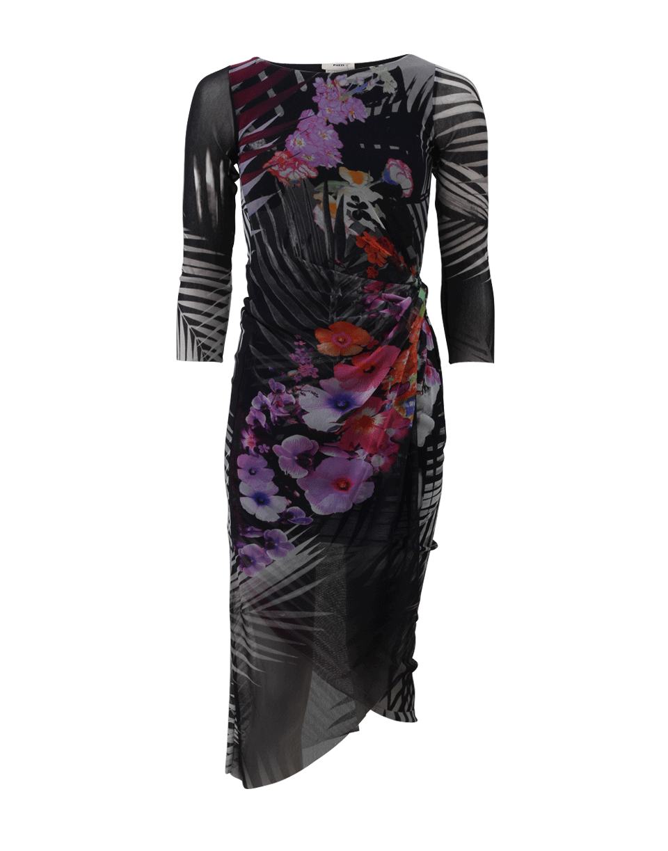 FUZZI-Palm Print Ruch Dress-