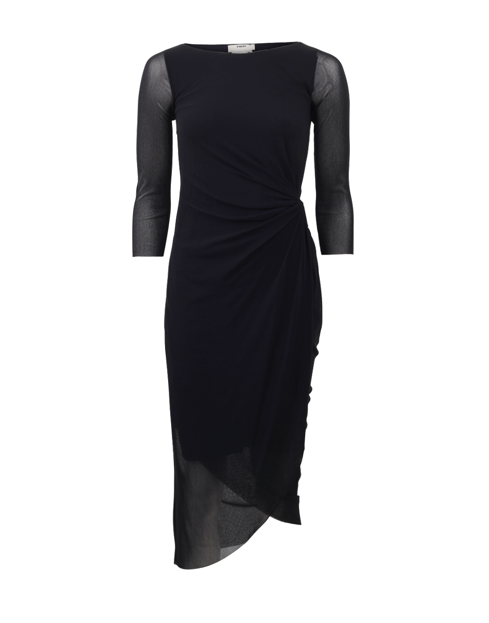 FUZZI-Three-Quarter Sleeve Ruched Dress-