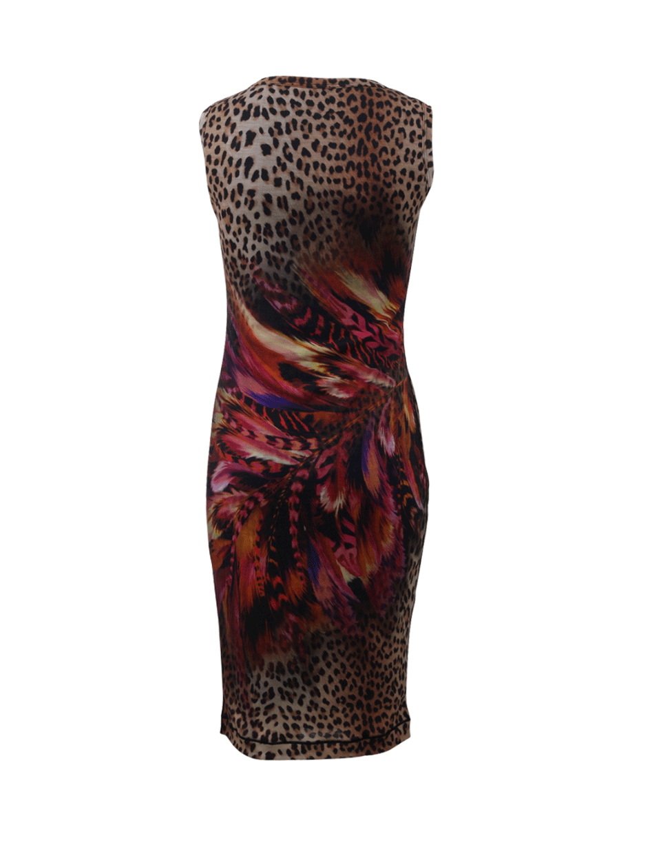 FUZZI-Leopard And Feather Print Dress-