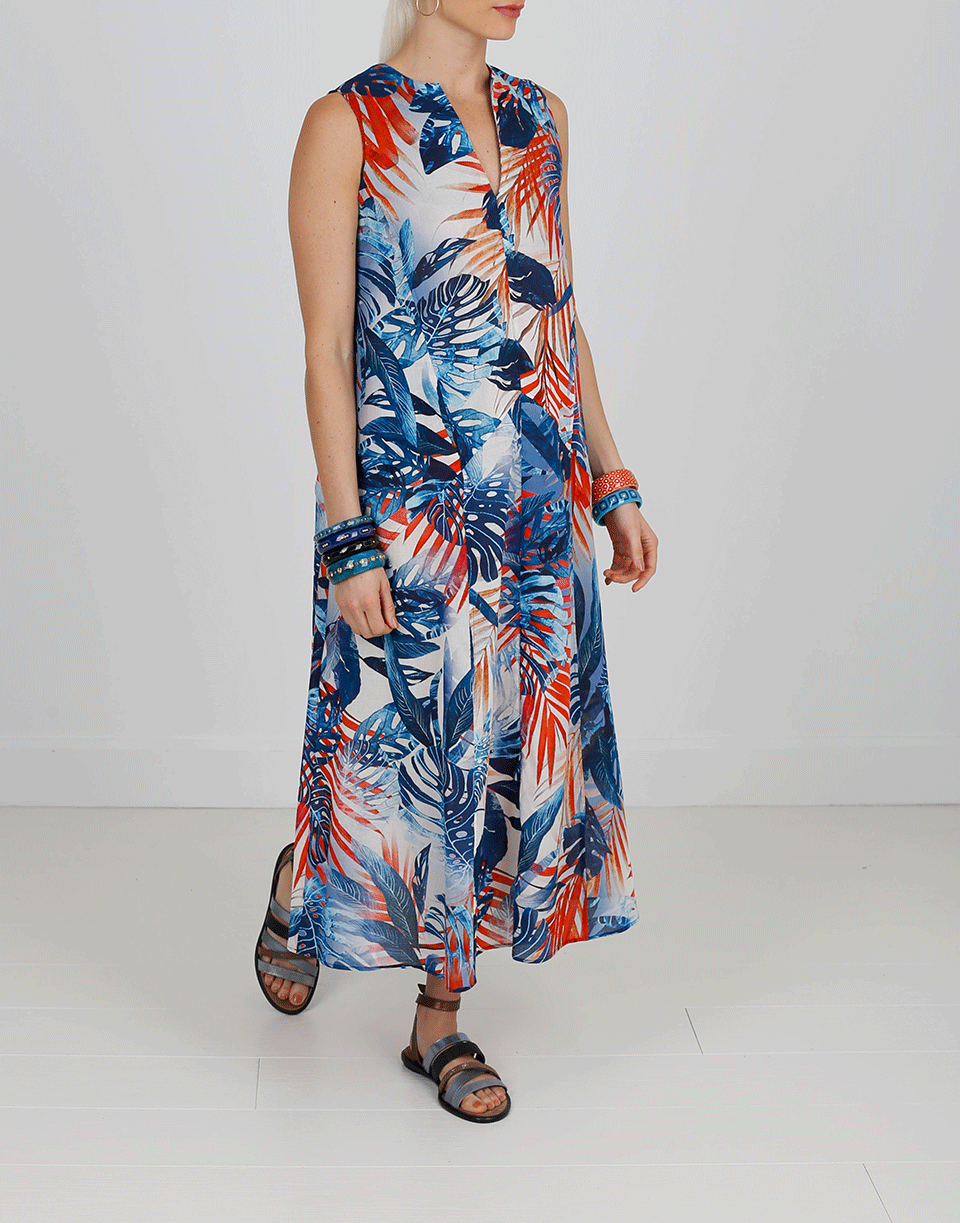 FUZZI-Palm Print Midi Dress-