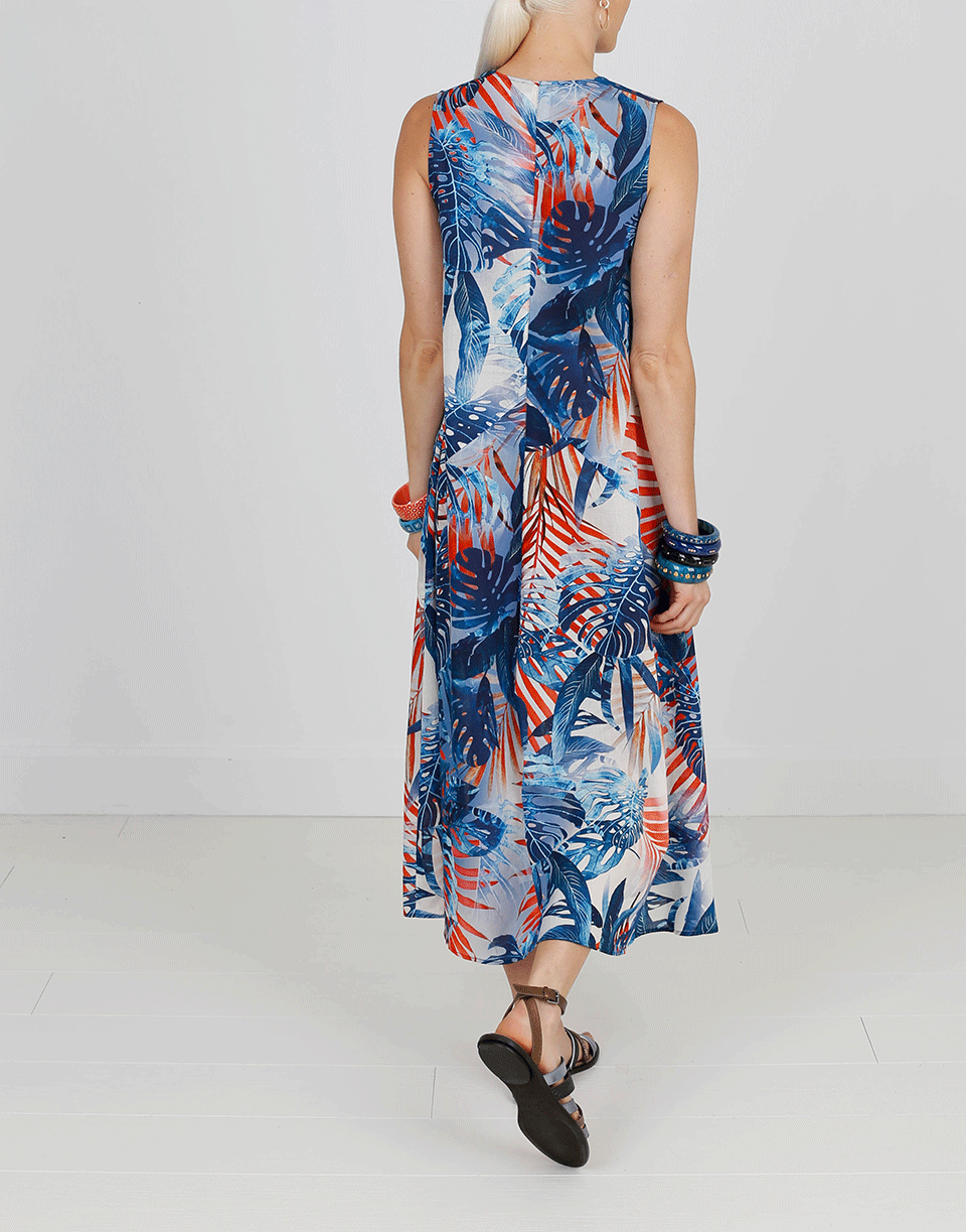 FUZZI-Palm Print Midi Dress-
