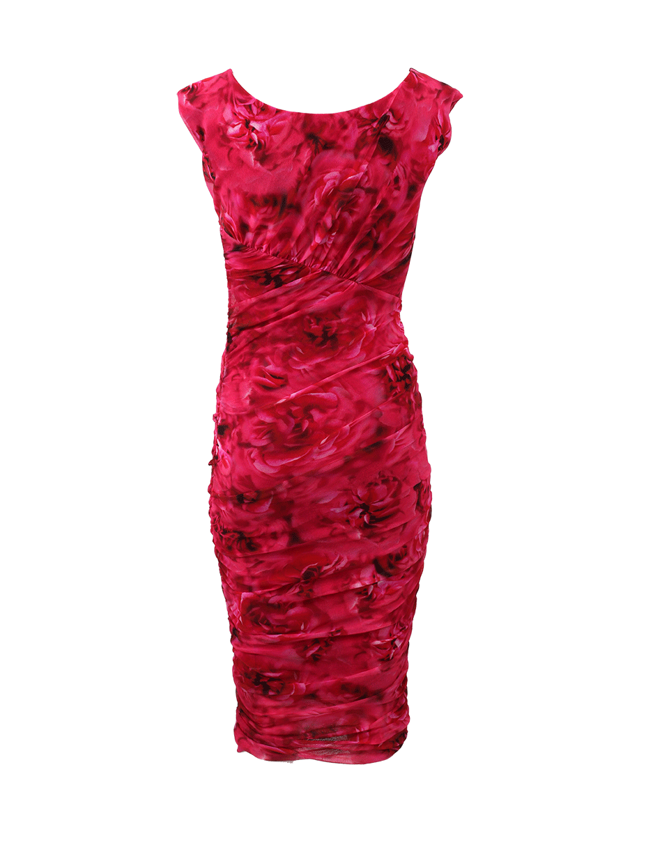 FUZZI-Ruched Rose Print Dress-