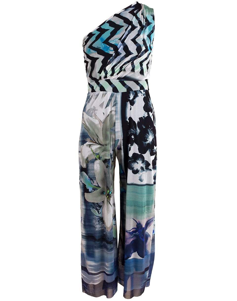 FUZZI-One Shoulder Print Jumpsuit-