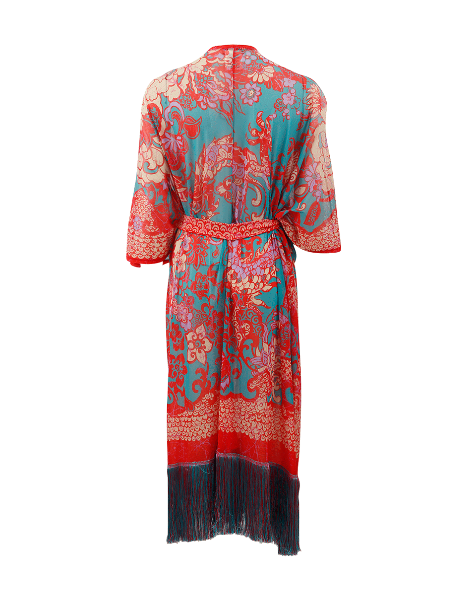 FUZZI-Dragon Print Fringe Kimono-FUXIA