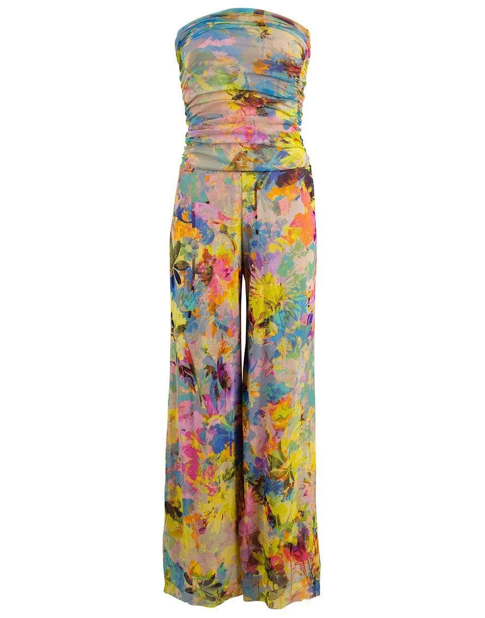 FUZZI-Multi-Color Strapless Printed Jumpsuit-