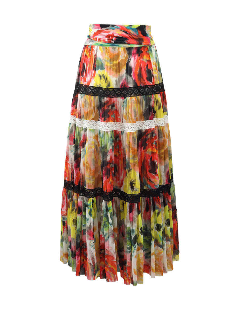 FUZZI-Floral And Lace Maxi Skirt-